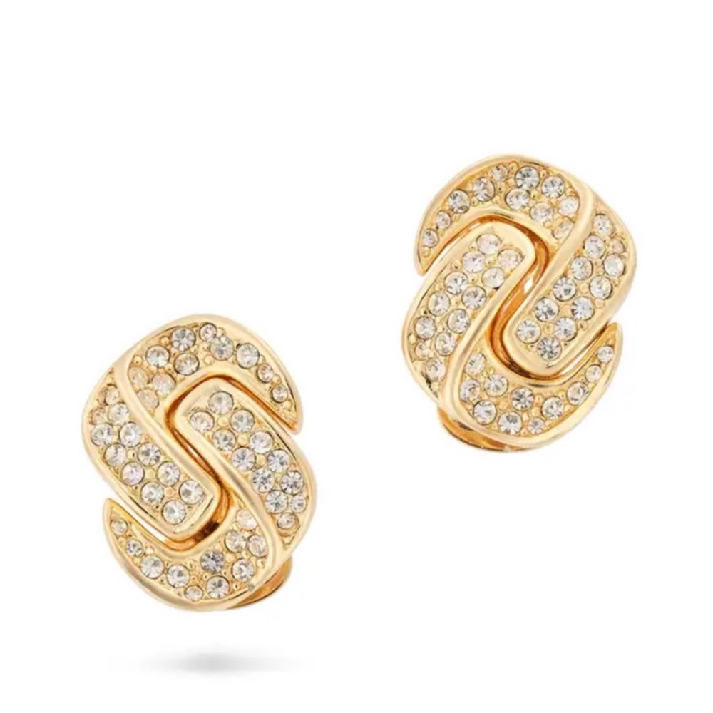 Christian Dior Vintage Dior Crystal Knot Clip On crystal & gold Earrings